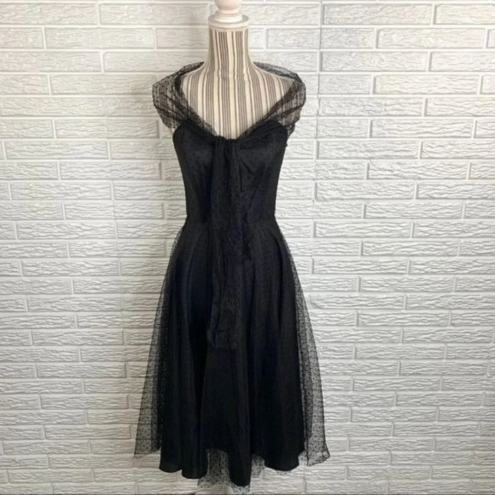 Vintage Uzanel Black Polka Dot Strapless Dress Size Medium - Picture 6 of 10